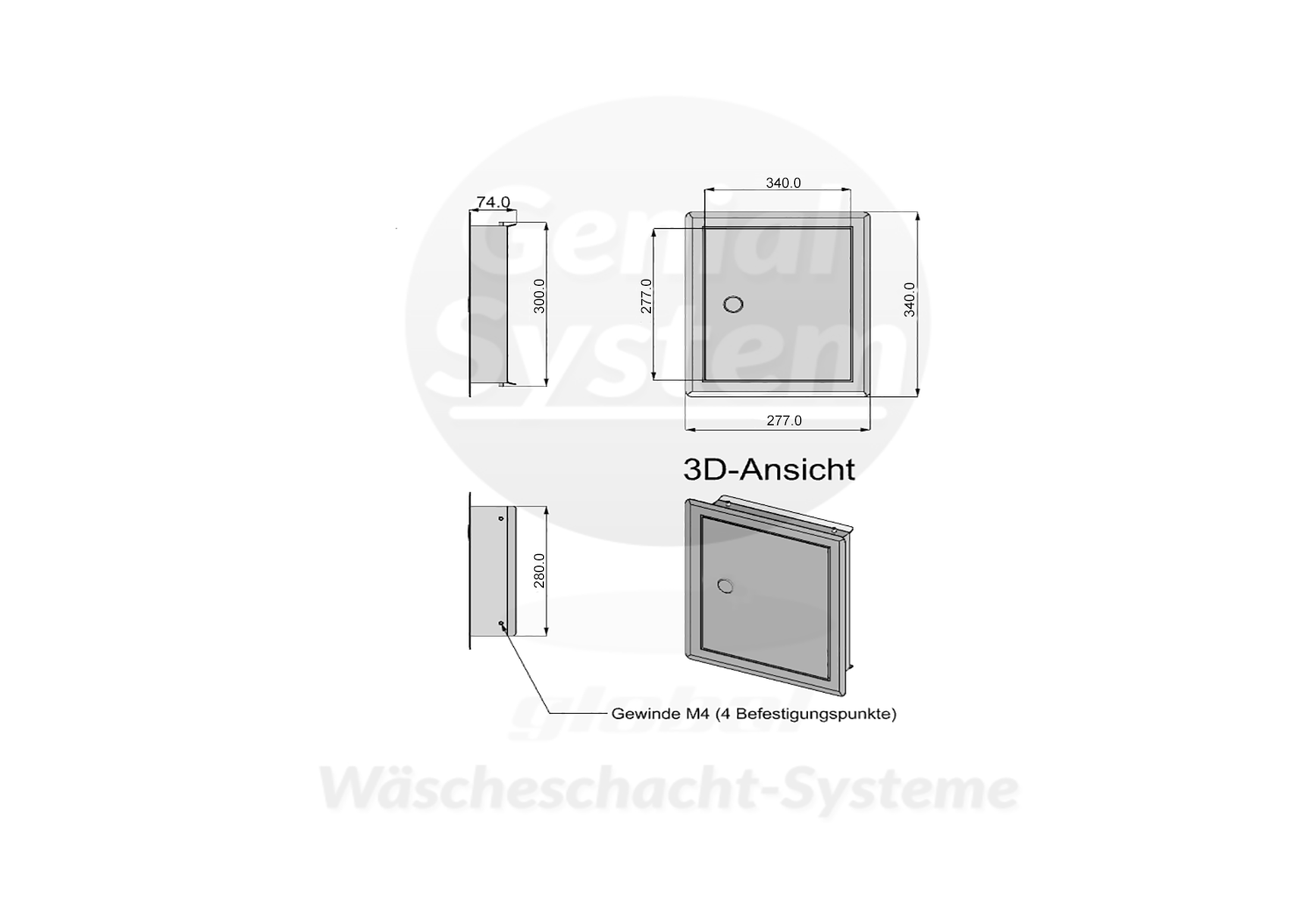 B-Waren Türe edelstahl-gebürstet mit Push-Knopf 300x300 mm