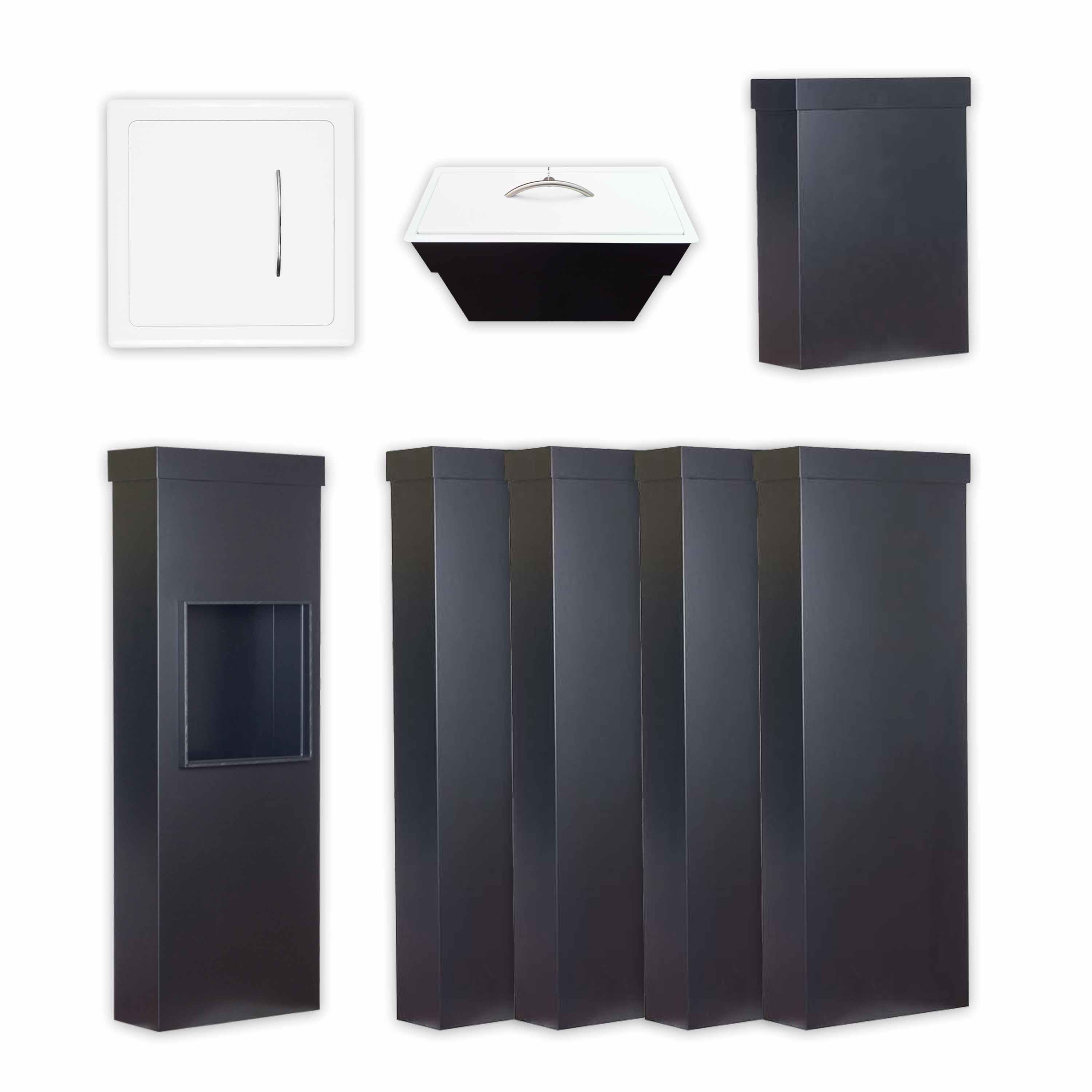 Flachkanal-Set 4 - durch zwei Geschossdecken, mit zwei Einwürfe, 1x von VORNE und 1x von OBEN